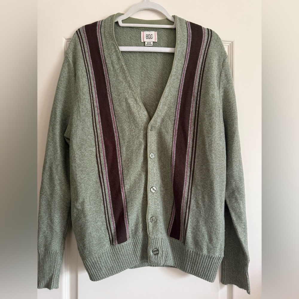 BDG Olive and Brown Striped Cardigan